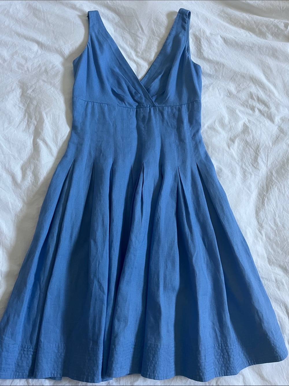 Lauren Ralph Lauren vtg pastel baby blue vneck pleated cinch waist flare dress